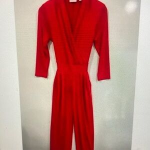 Red V-Neck Long Sleeve Jumpsuit